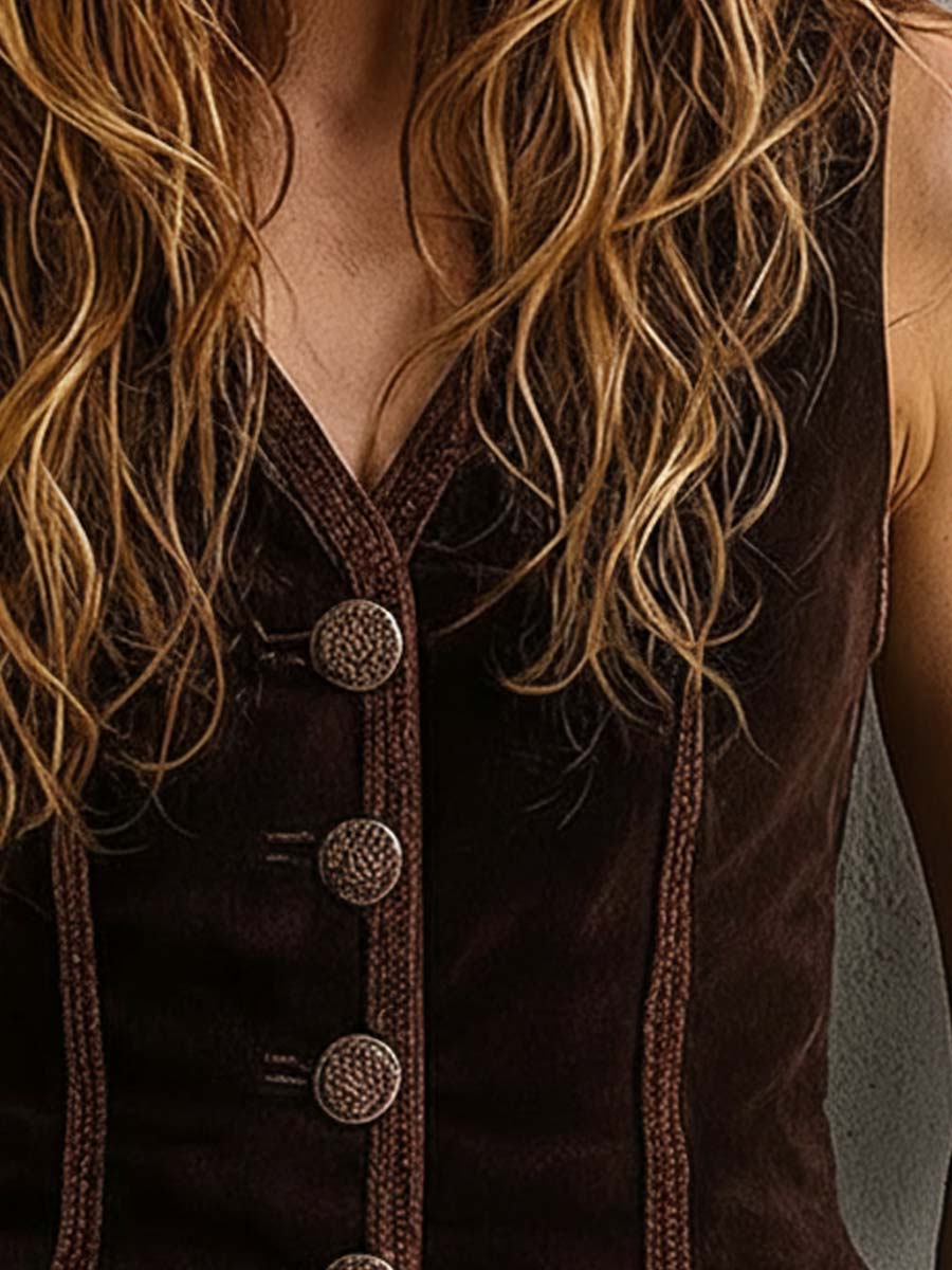 Vintage Faux Suede Vest With Decorative Buttons