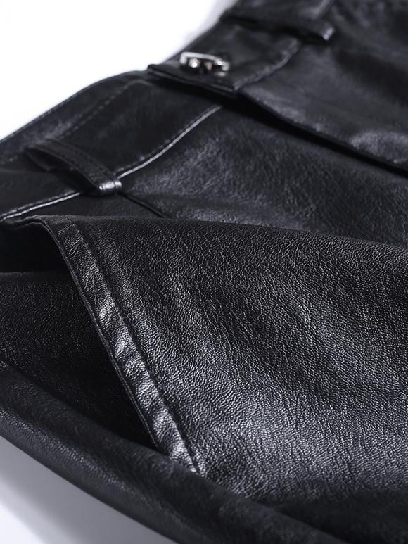 Chic High-waisted Wide-leg PU leather Cropped Pants