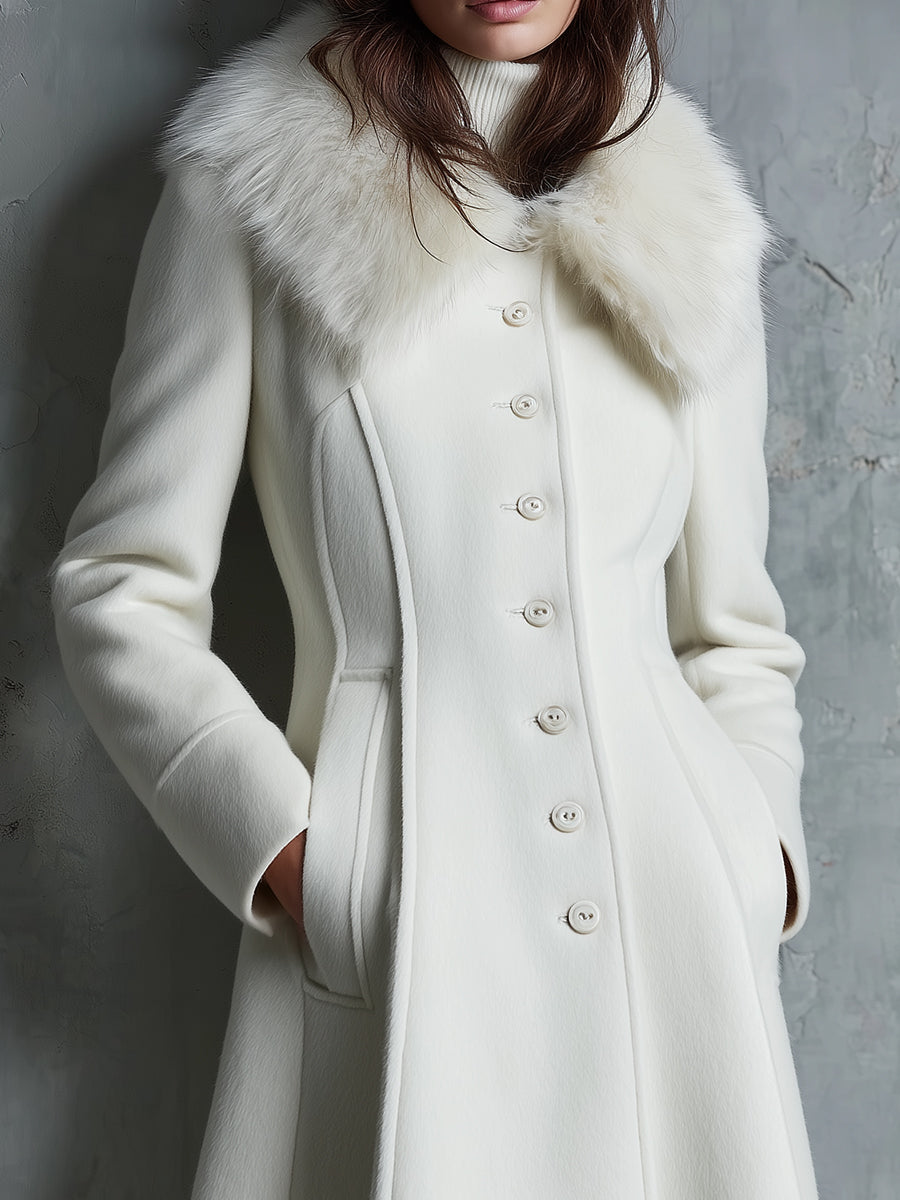 Quiet Luxury Detachable Faux Fur Collar Wool Coat