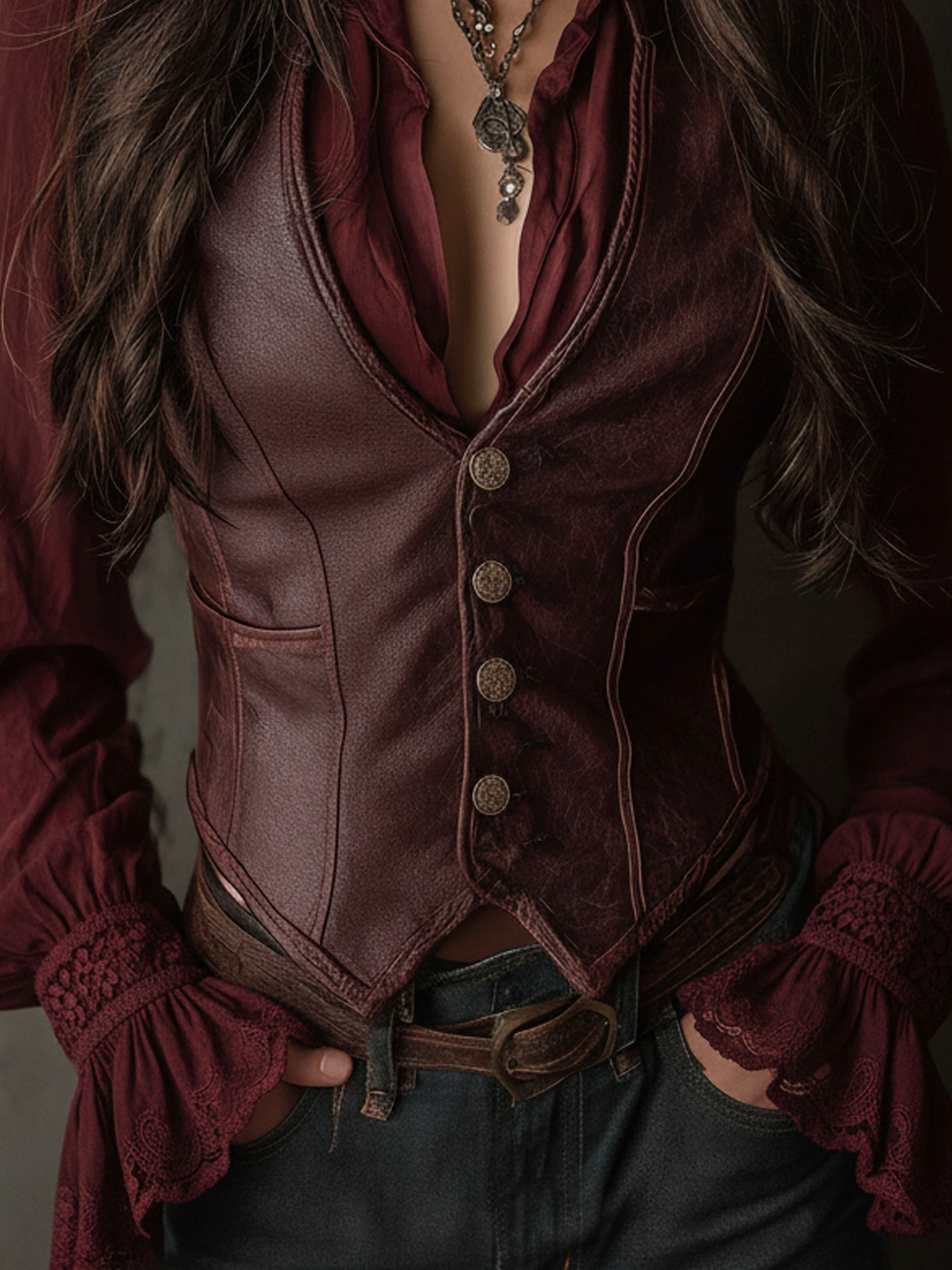 Vintage Burgundy Eco Leather Corset Vest