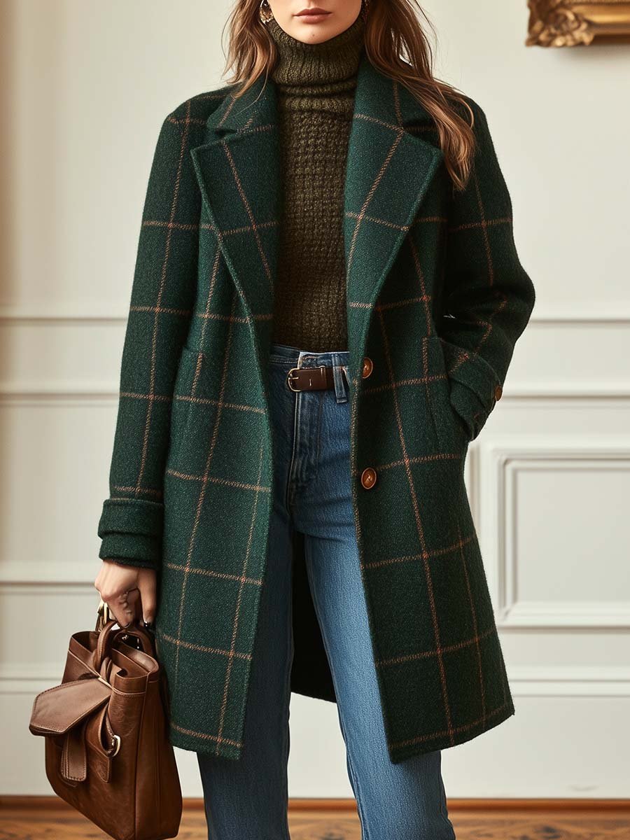 Women's Retro Lapel Plaid Coat