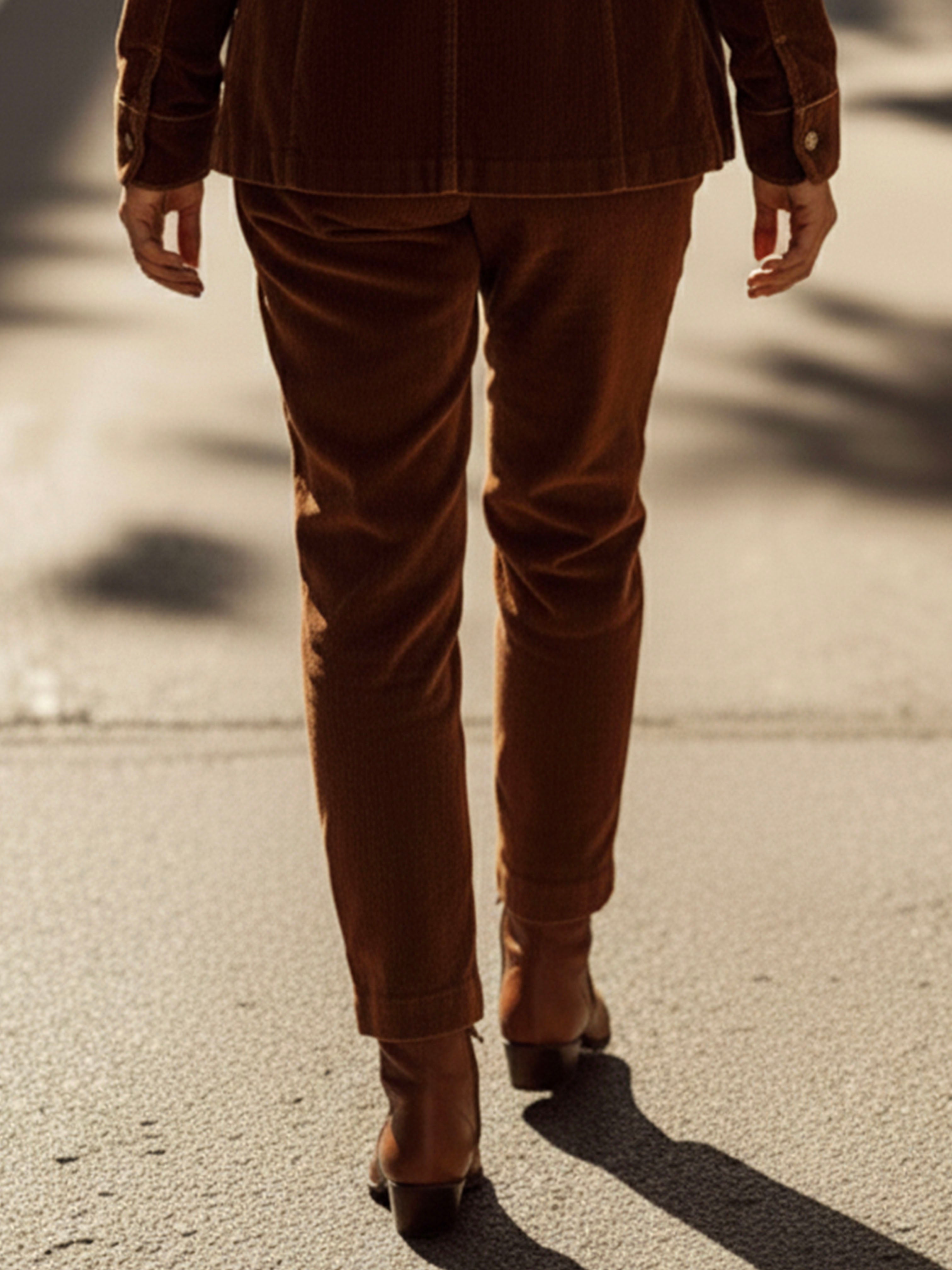 Vintage Brown Corduroy High-Waist Straight-Leg Trousers