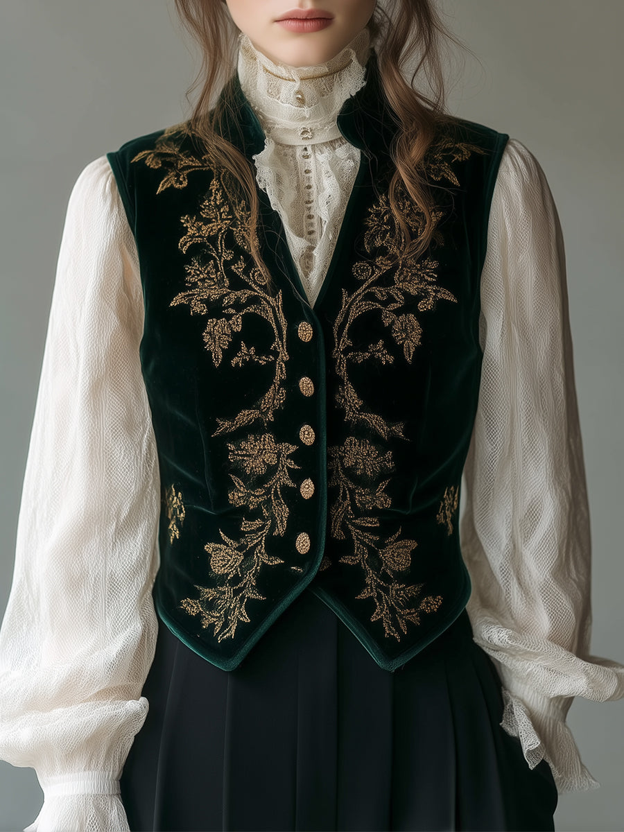 Quietly Luxurious Embroidered Polyester Velvet Vest