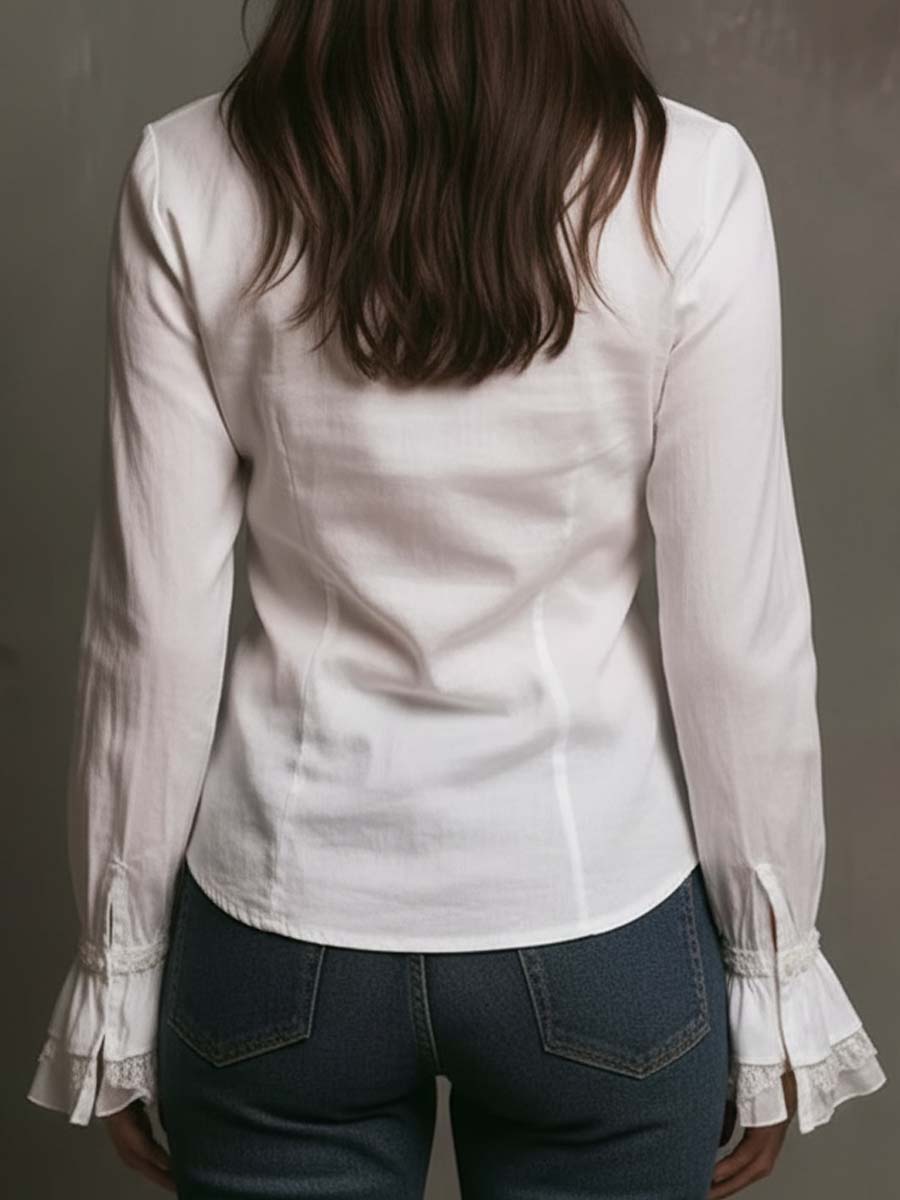 White Ruffled Lace Trim Blouse